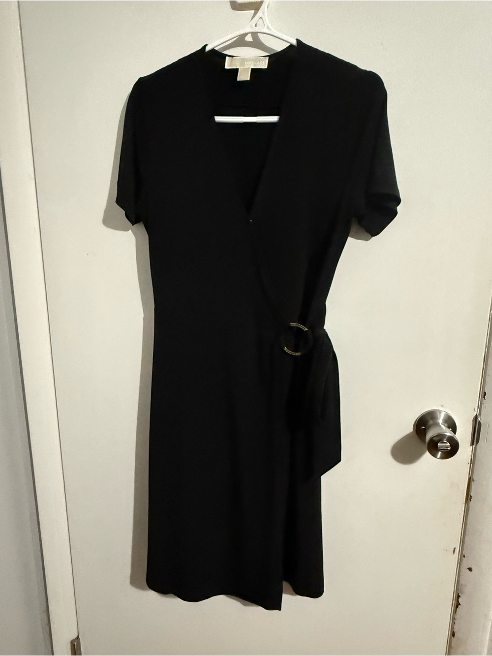 Michael Kors Black Short Sleeve Wrap Dress with Side Ring